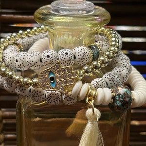 Evil Eye and Tassel Multilayer Bracelet, White