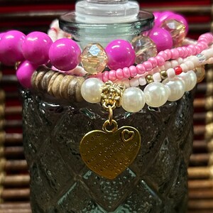 Multilayer Pink Bracelet, I Love You