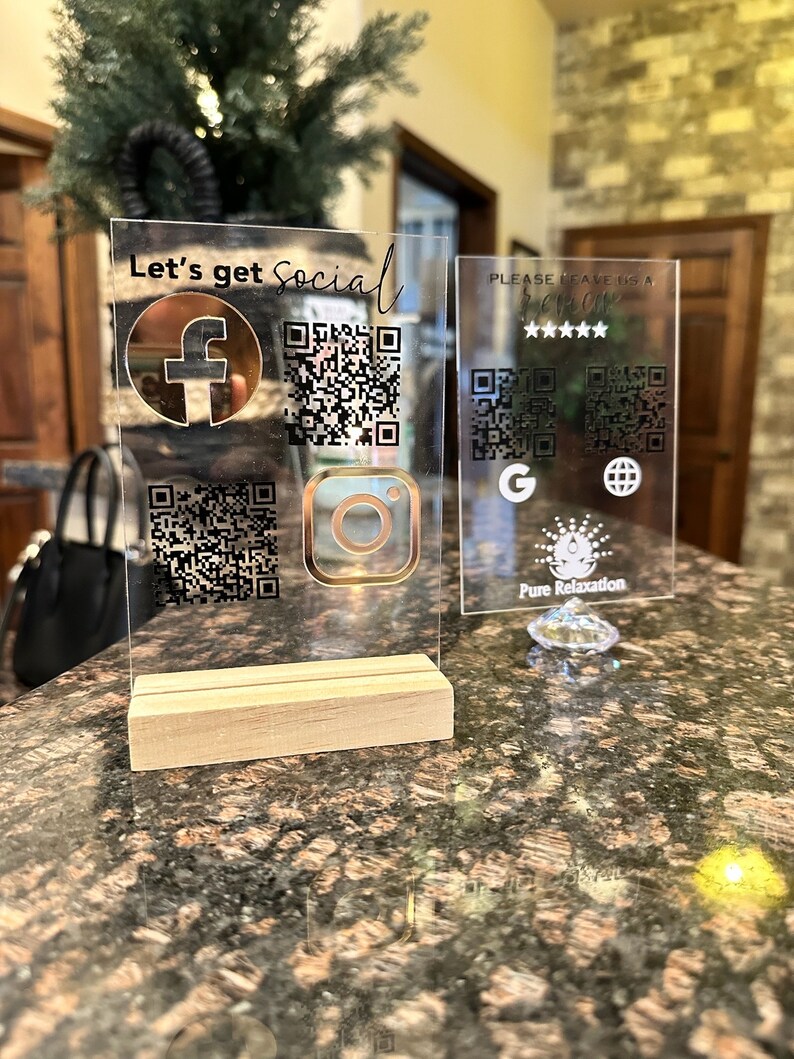 Grauity Signs Acrylic Review Sign Custom QR Code Sign Small Business Sign Social ...
