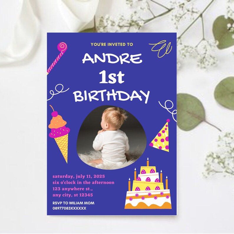 Blue Kids Birthday Boy Invitation Editable Template Etsy