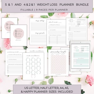 PRINTABLE & FILLABLE 5 + 1 | 4 + 2 + 1 Weight Loss Planner Bundle Compatible with Optavia | US Letter | A4 | Half Size | A5 | Happy Planner