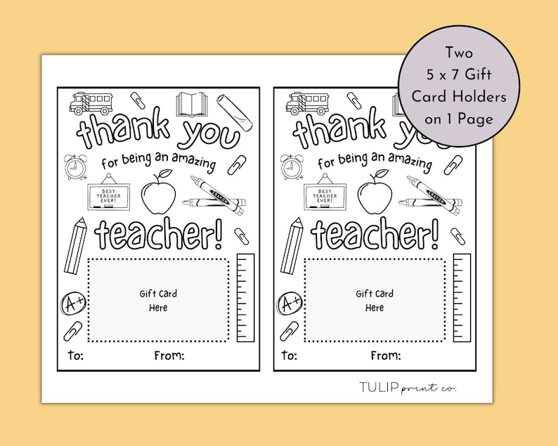Teacher Thank You Gift Card Holder Printable - Etsy