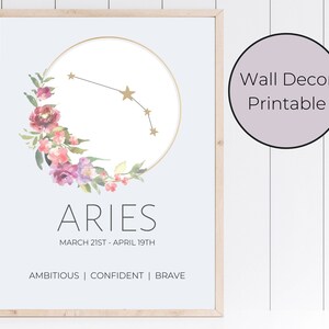 Aries Zodiac Astrology Floral Wall Art Decor Print