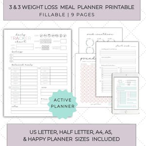 3 and 3 Weight Loss Meal Planner Compatible with Optavia | US Letter| Half Size | A4 | A5 | Happy Planner