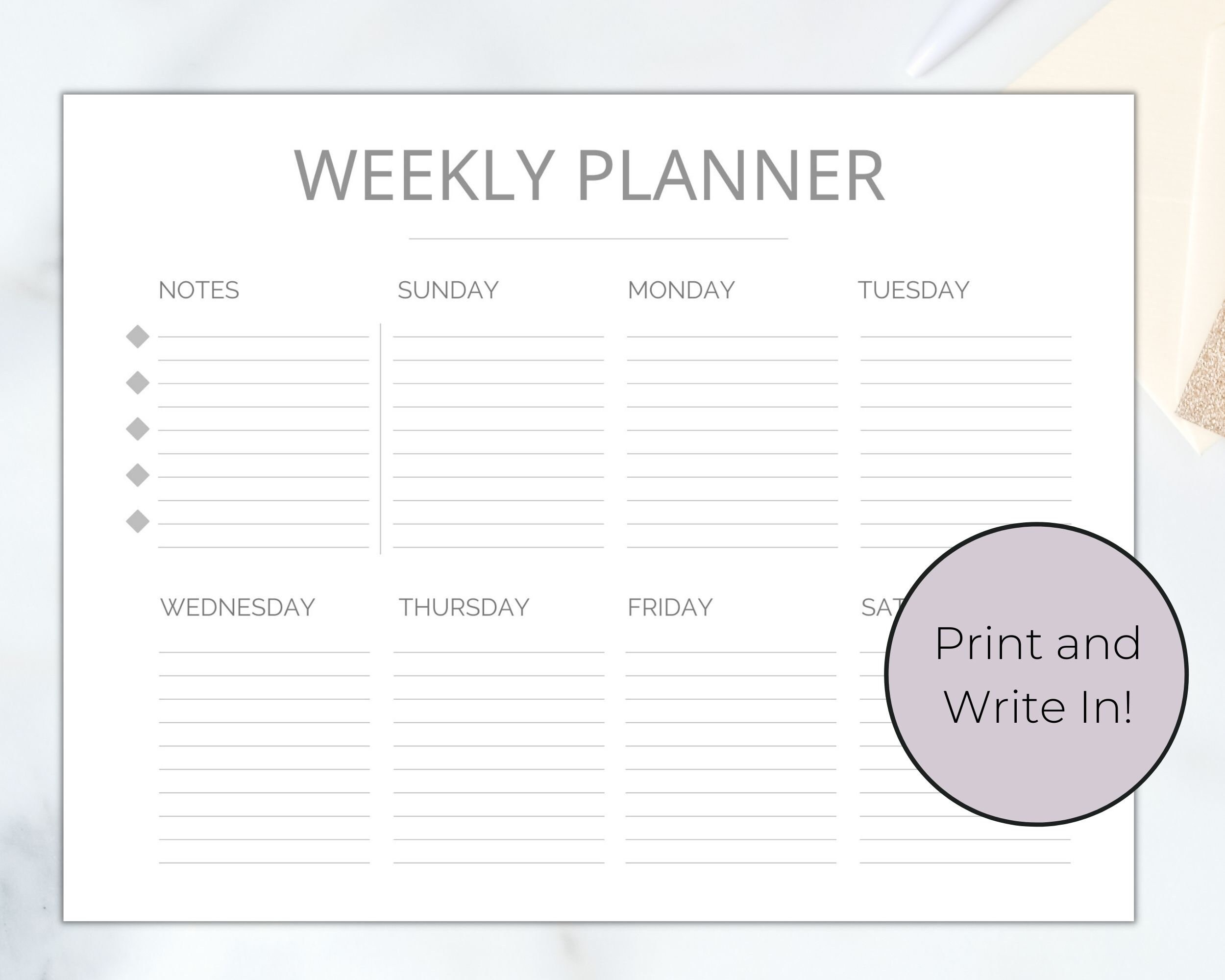 Minimalist Weekly Planner Printable to Do List - Etsy