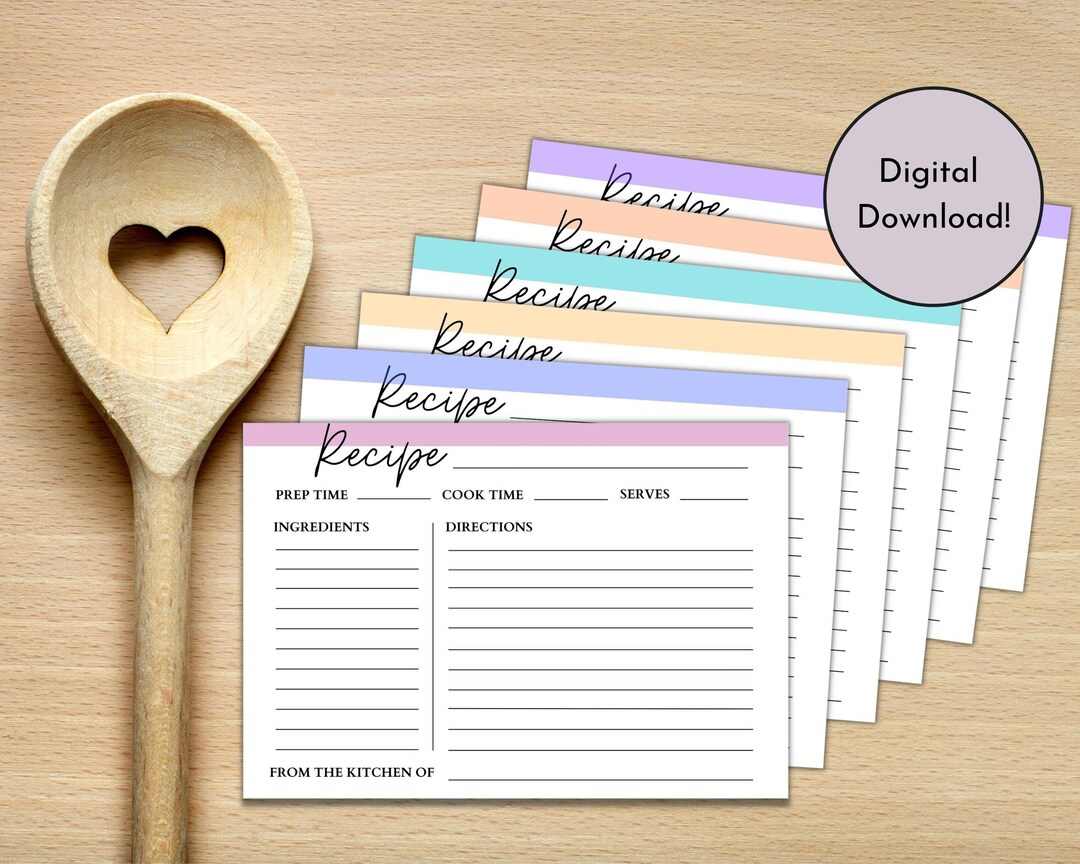 Modern Color Print Recipe Cards - Etsy UK