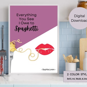 I Owe to Spaghetti | Italian Quote | Kitchen | Restaurant | Wall Decor Pasta Printable