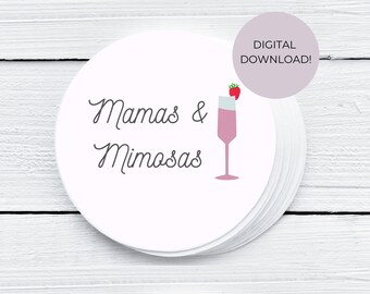Mother's Day Mamas and Mimosas Gift Tags Treat Tags Cupcake Toppers 2 Inches