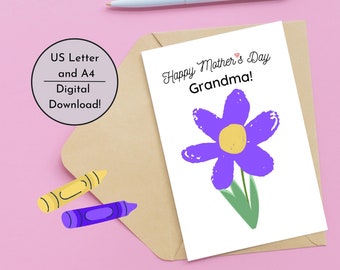 May include: Printable card with a purple flower and the text "Happy Mother's Day Grandma!"