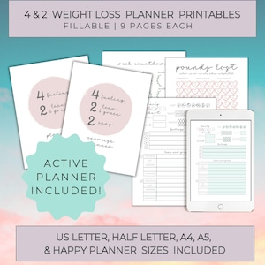 PRINTABLE and FILLABLE 4 and 2 and 1 Weight Loss Meal Planner Compatible with Optavia | US Letter | A4 | Half Size | A5 | Happy Planner