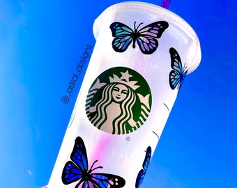 Personolized Holographic Butterfly Starbucks Cup