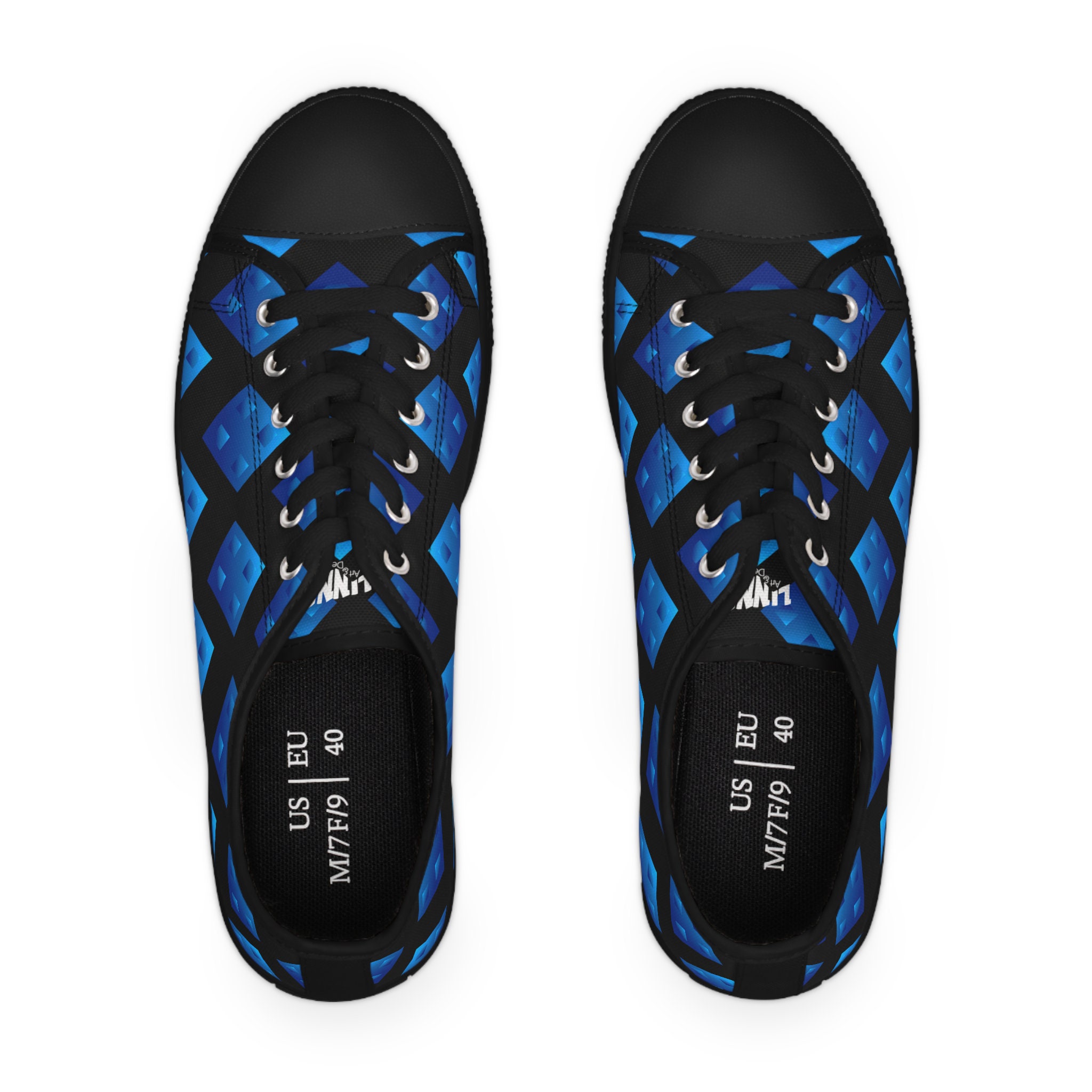 Sneaker Square Pattern Women's Low Top Sneakers in Black / White With Square Pattern in Blue ...