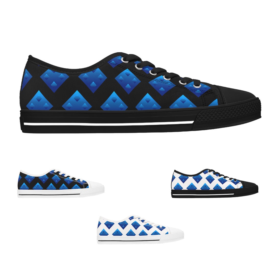 Sneaker Square Pattern Women's Low Top Sneakers in Black / White With Square Pattern in Blue ...