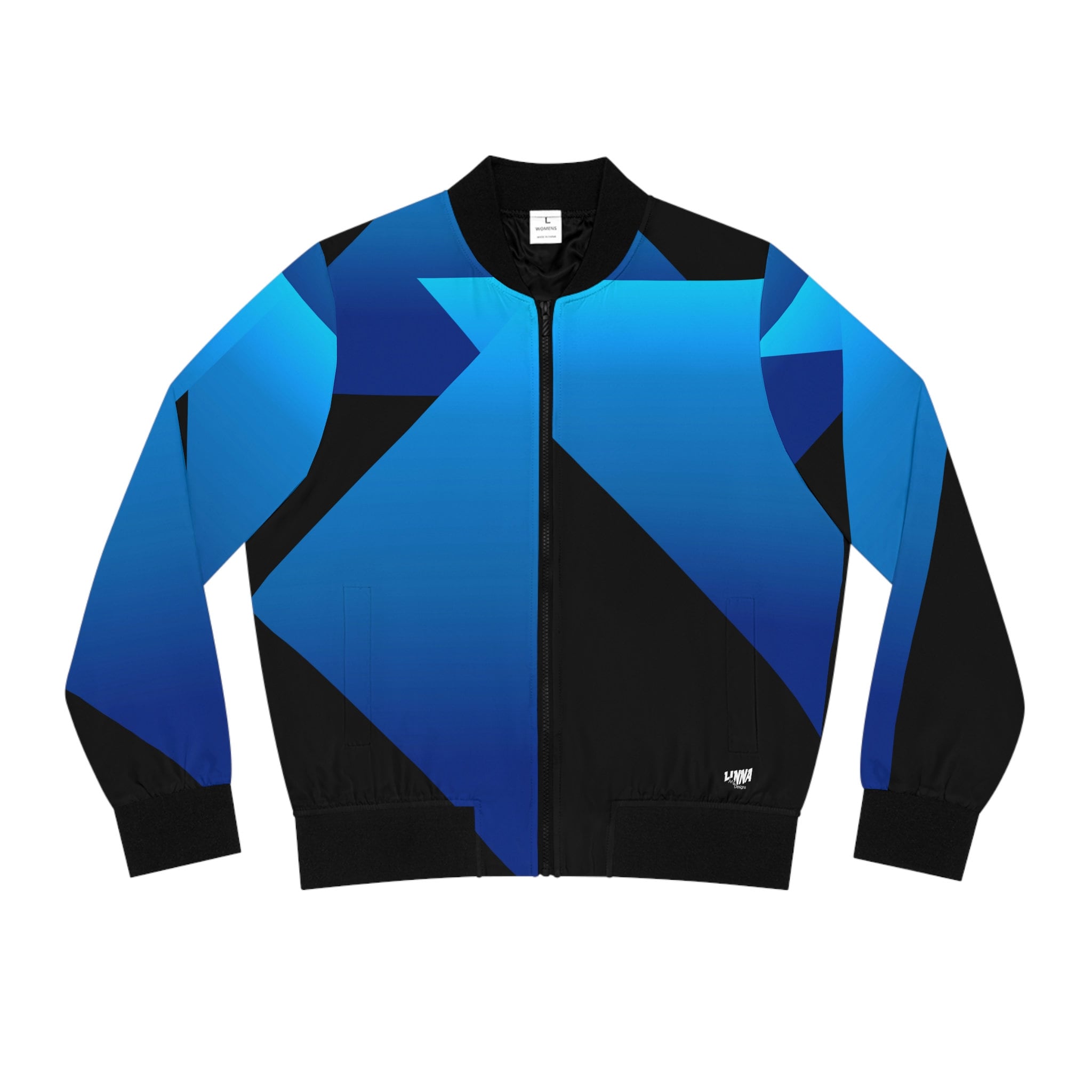 Gradient Blue Triangular Pattern Women's Bomber Jacket