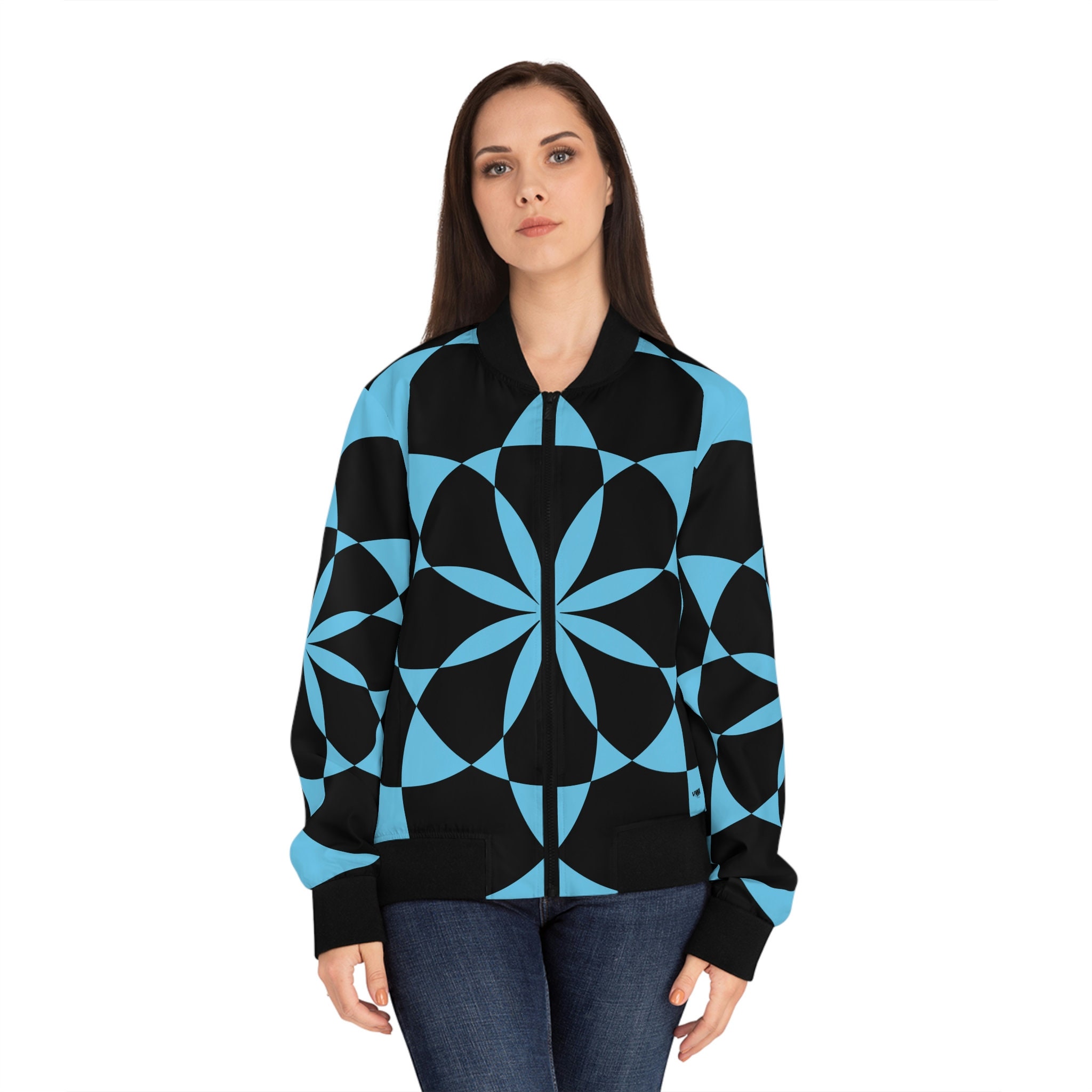 Geometric Flower Pattern Women's Bomber Jacket