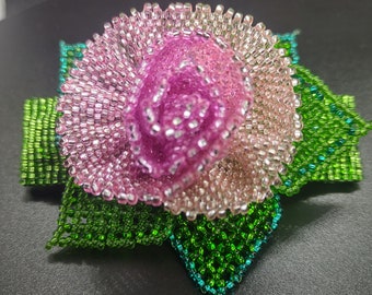 Hand Crafted Winter Maiden Beaded Feather Fan Hair Accessories Barrette Beaded Feather Barrette: Rose Maiden Picture Cabochon  main image 2