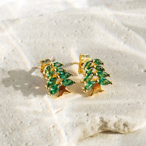 Cedar Tree Studs, Tree Stud Earrings,  Lebanon Cedar, Tree Jewelry, Emerald Green Earrings