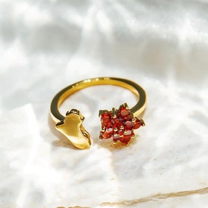 Iraq Watan Ring | Red Rose Flower and Map Jewelry | Homeland Roots Gift | Map Outline Ring | Country Jewelry
