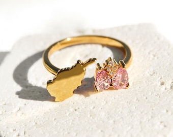 Aghanistan Watan Ring | Afghanistan Map Jewelry | Tulip Flower Ring