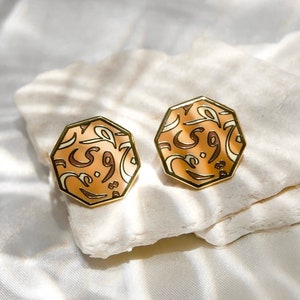 Arabic Letters Octagon Earrings | Arabic Calligraphy Jewelry for Women | Gold Statement Earrings | Arabic Inspired Jewelry