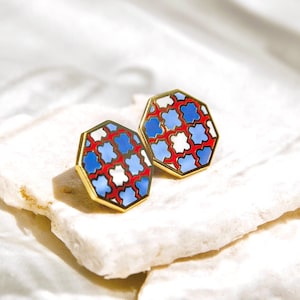 Moroccan Trellis Octagon Earrings | Quatrefoil Geometric Earrings | Gold Moroccan Jewelry | Architecture Inspired Studs | Statement Earrings