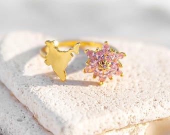 India Watan Ring – India Map Jewelry, Homeland Ring, Pink Lotus Ring