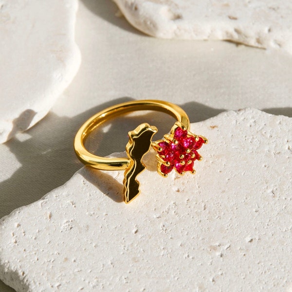Morocco Watan Ring With Pink Rose Flower - Homeland Country Ring