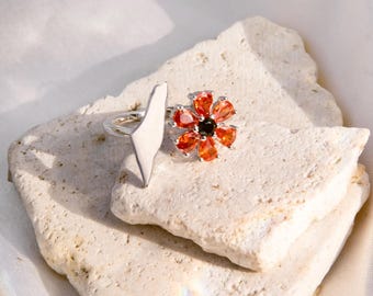 Silver Palestine Watan Ring | Poppy Flower and Country Map Jewelry | Homeland Jewelry | Palestinian Gift