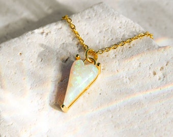 Opal Heart Necklace, Heart Necklace, Opal Necklace, Opal