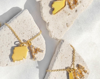 Map + Letter Charm Necklace | Custom Initial Necklace | Map Necklace