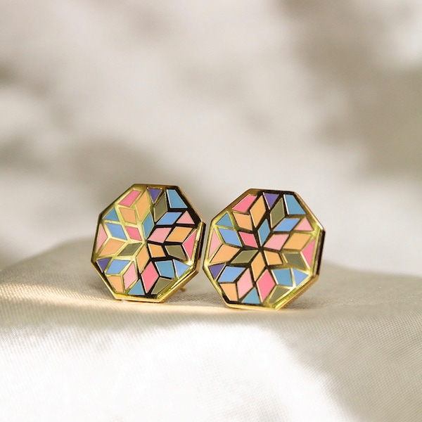 Turkish Lantern Octagon Earrings, Turkey, Turkish Jewelry, Stained Glass, Turkish Lamps, Turkish Gift, Turkish Earrings