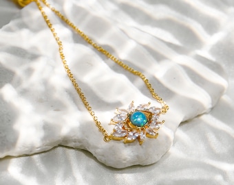 Opal Eye Bracelet | Turquoise Evil Eye Jewelry | Adjustable Blue Opal Pendant Bracelet | Gold Adjustable Statement Bracelet