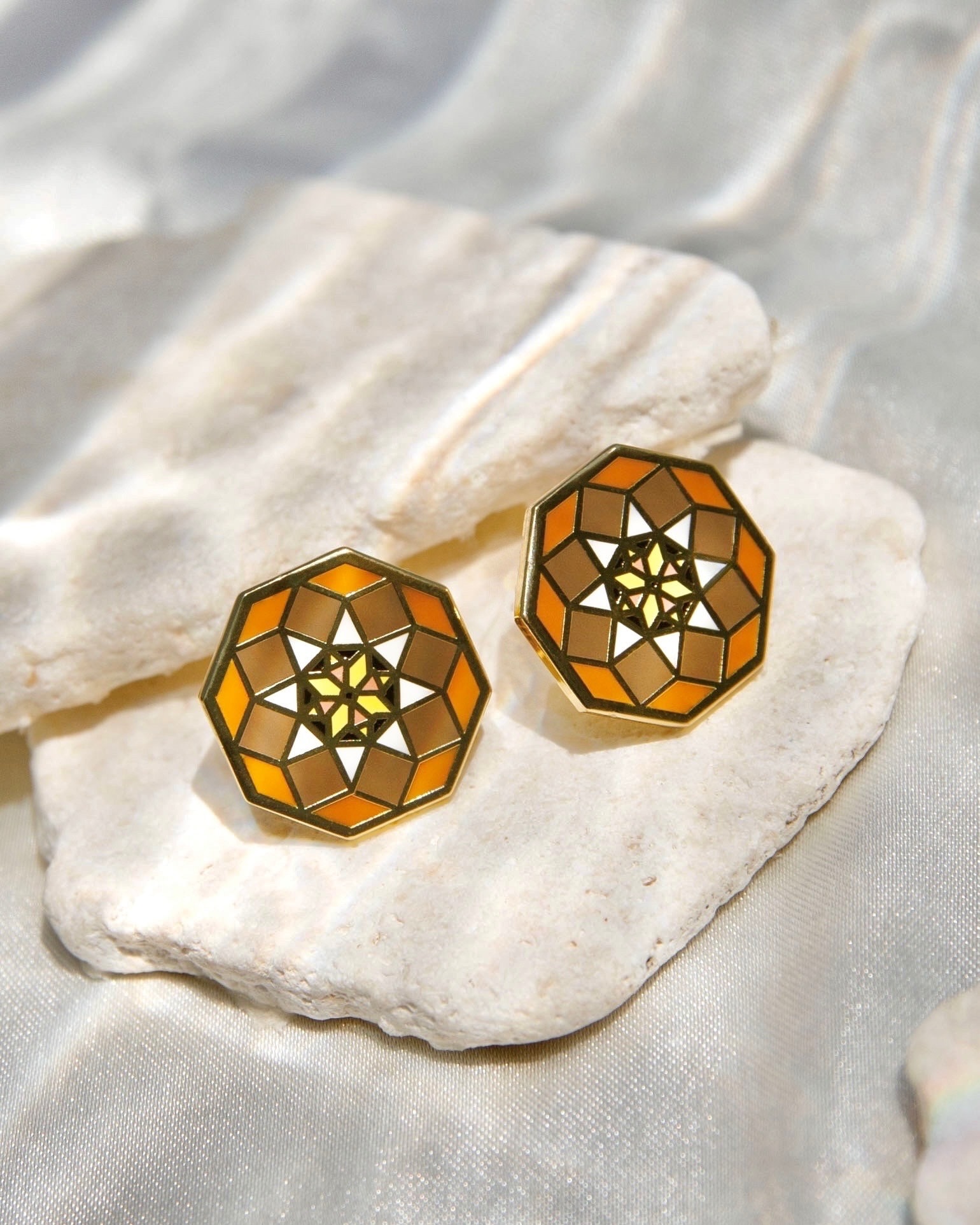 Mosaic Octagon Earrings | Syrian Wooden Mosaic Inspired Jewelry | Geometric Pattern Earrings for Women | Middle Eastern Jewelry Gift