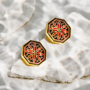 Tatreez Octagon Earrings | Palestinian Jewelry for Women | Embroidery Pattern Earrings | Palestinian Cross Stitch Inspired Studs