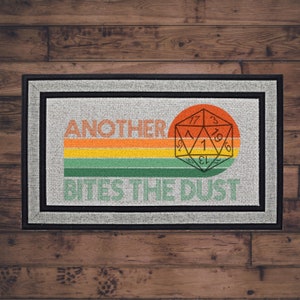 DnD Another 1 Bites the Dust doormat, D20 welcome mat, Geek Home Decor, Nerd Housewarming Gift