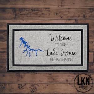Welcome to the lake house doormat custom, personalized welcome mat, new homeowner gift, last name entry rug, lake life decor, front door mat