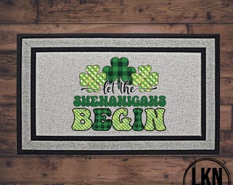 Irish Welcome Mat, St Patrick's Day Let the Shenanigans Begin Doormat, St Patty's Day Entryway Decor