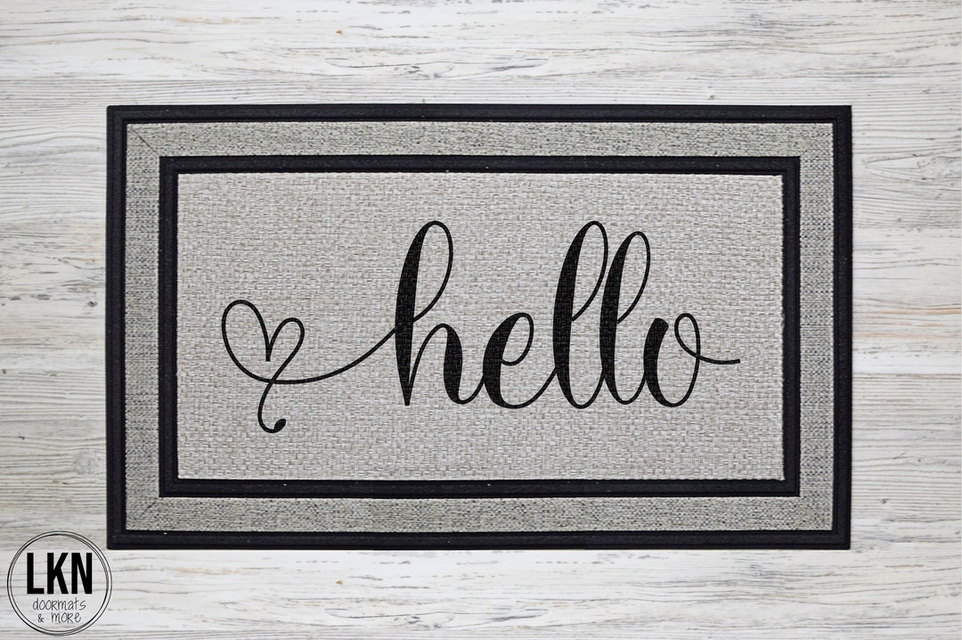 Hello Heart Doormat, Cursive Hello Door Mat With Heart, Hi Outdoor