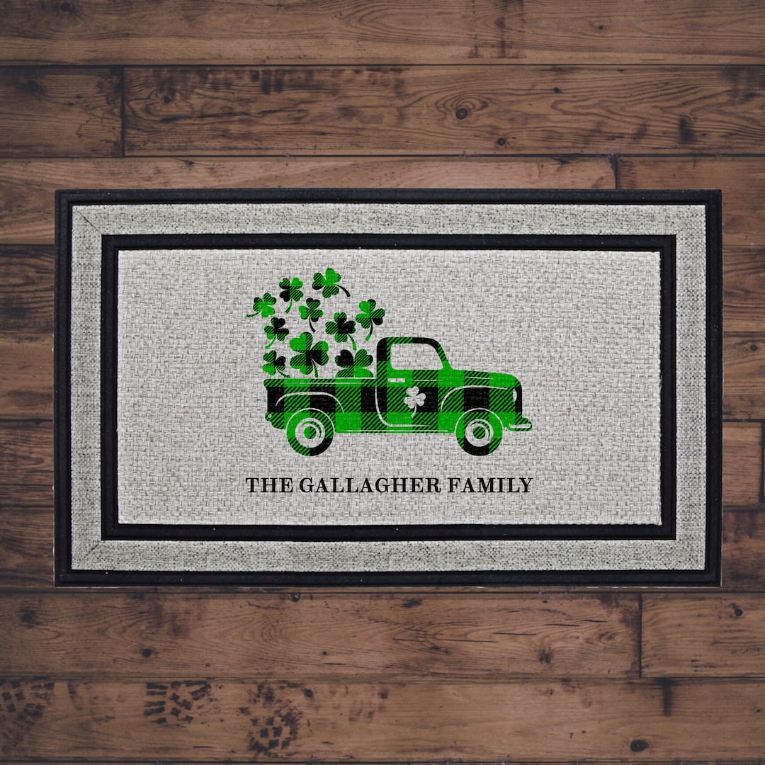 St Patrick's Day Doormat, Irish Mat, Farm Truck Family Last