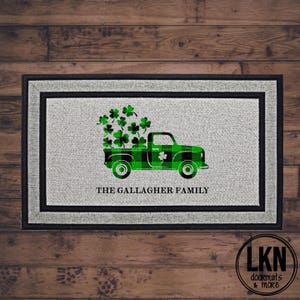 Irish Welcome Mat | St Patrick&#39;s Day Farm Truck Family Last Name Doormat | St Patty&#39;s Decor