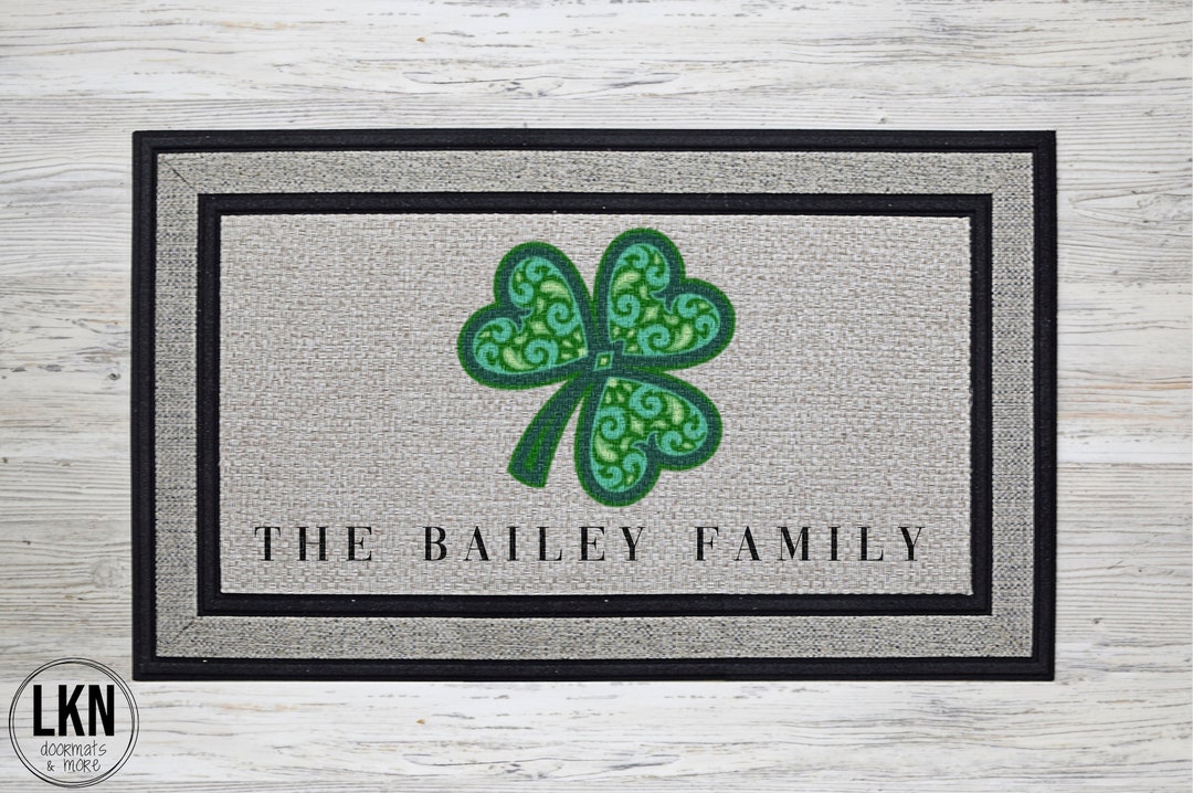 Irish Mat St Patrick's Day Shamrock Family Last Name Doormat St