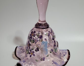 Fenton h.p. light purple opalescent bell with plum purple ruffled crest LE 875/1500
