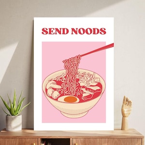 Send Noods Ramen Digital Print | Kitchen Wall Art, Noodles Print, Food Wall Art, Minimalist Wall Art, Retro Print, Chopstick Print
