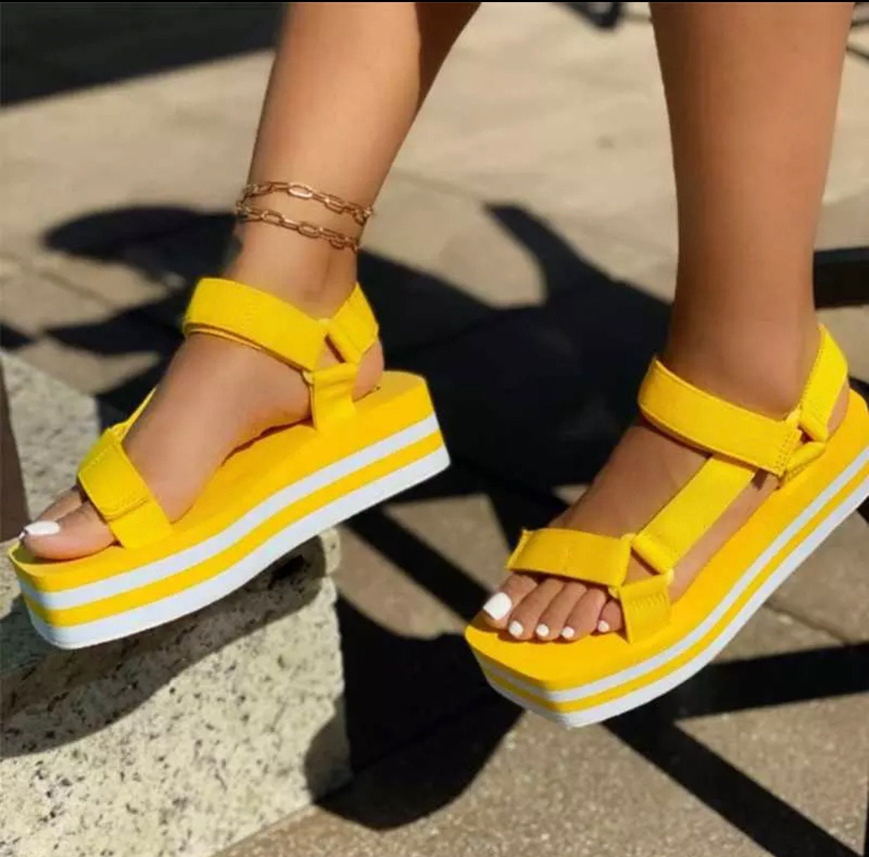 multicolor platform sandals