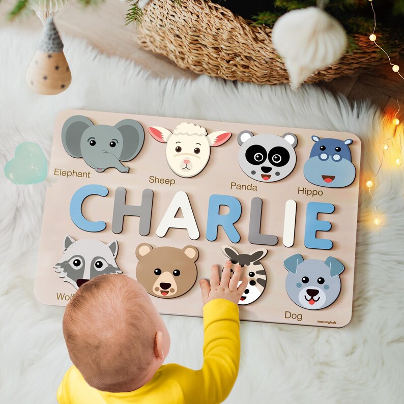 Custom Name Puzzle With Animals, Custom Baby Keepsake, Unique Gift ...