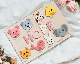 Toddler Girl and Boy Name Puzzle, Personalized Baby Gift, 1st and 2nd Christmas Gift, Wooden Montessori Toy, Educational Toy, Unique Gift
