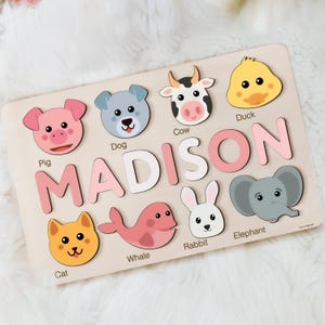 Wooden Busy Board Name Puzzle | Personalized Name Puzzle Toy | Baby Girl Gift | Nursery Decor | First Christmas Gift | Wood Toys for Baby