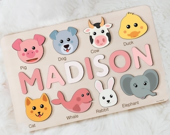 Wooden Busy Board Name Puzzle | Personalized Name Puzzle Toy | Baby Girl Gift | Nursery Decor | First Christmas Gift | Wood Toys for Baby