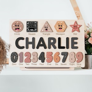 Name Puzzle Wooden Name Puzzle With Shapes Number Personalized Name Puzzle First Christmas Gifts for Kids 1st Birthday Gift Toys for Toddler