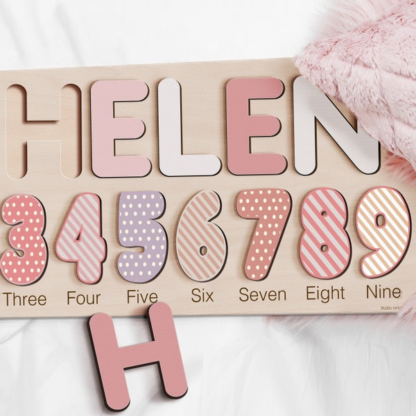 Baby Custom Wooden Name Puzzle, Kid Name Personalize Puzzle for Toddler, First Birthday Gift for Toddler, Birthday Puzzle Baby Boy Girl